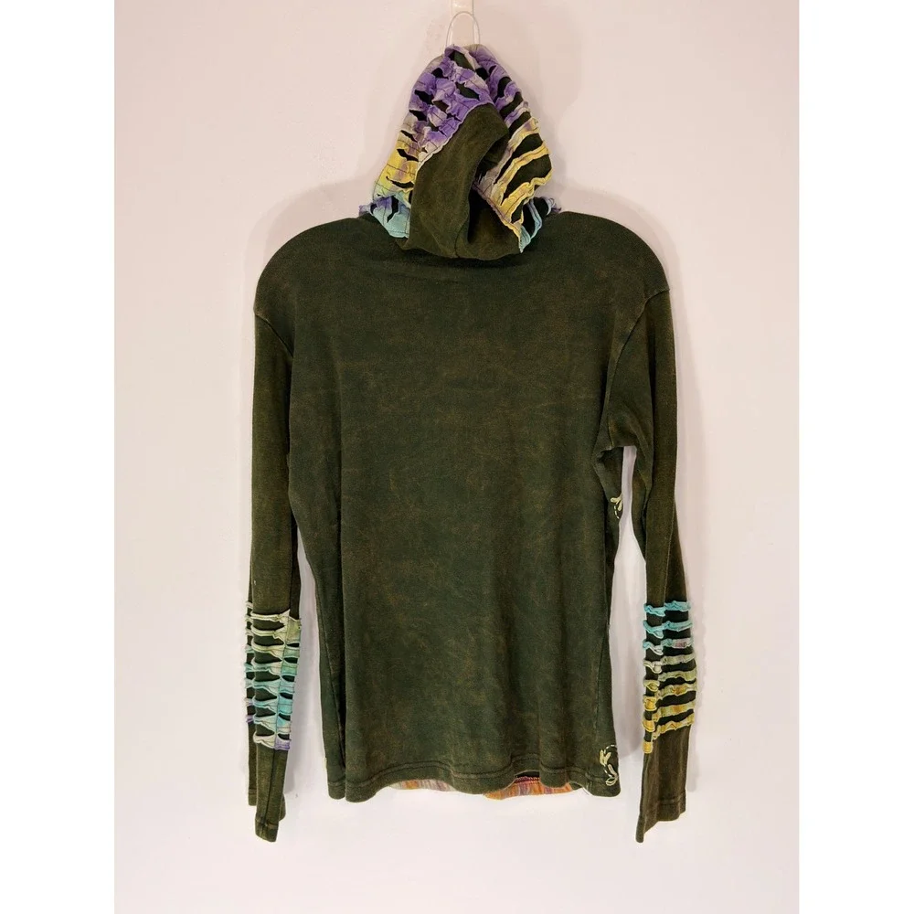 Rising International Hoodie Women's Green Tie-Dye Boho Artsy Festival Large